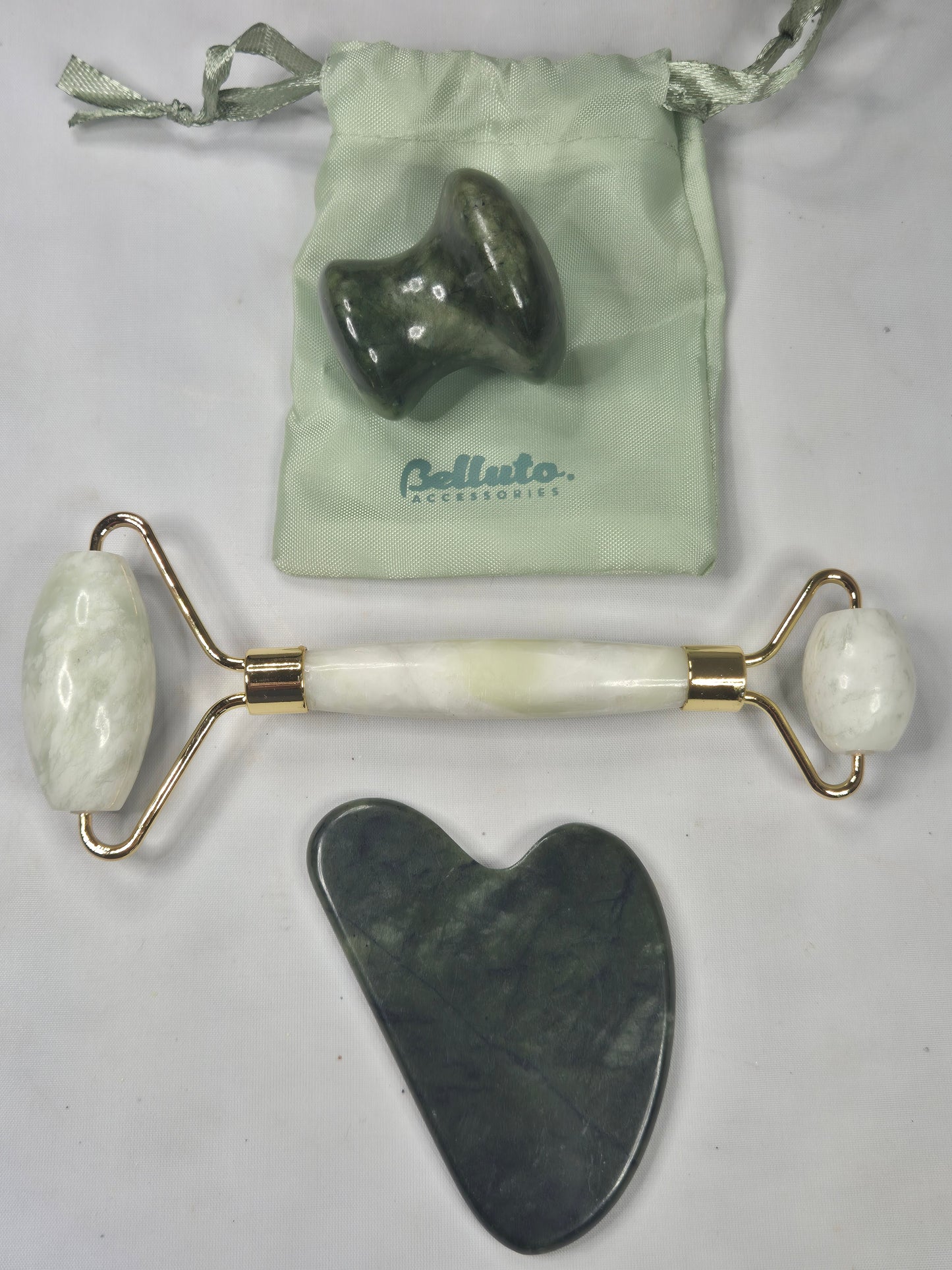 Edelsteinmassage Gua Sha, Massageroller, Massagepilz Jade, Massage Roller Jade, Massage Pilz