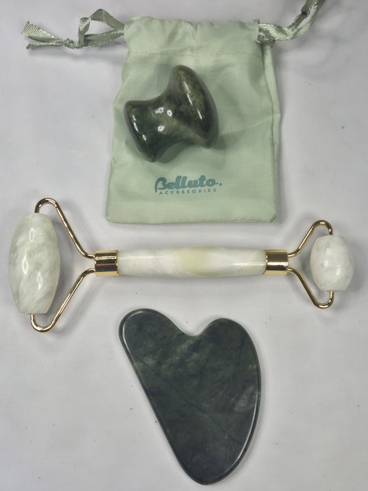 Edelsteinmassage Gua Sha, Massageroller, Massagepilz Jade, Massage Roller Jade, Massage Pilz