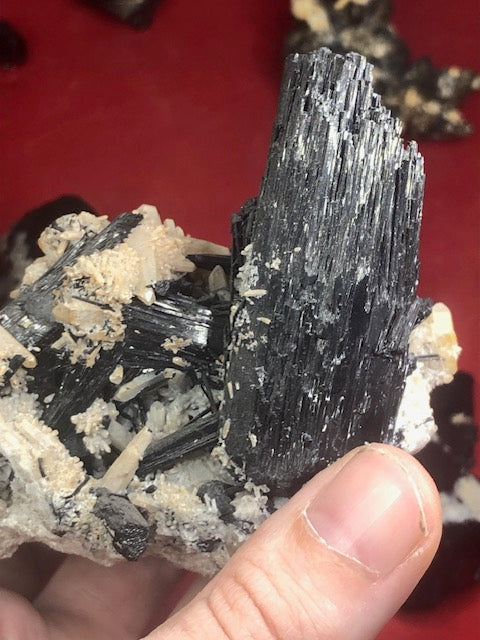 Schwarze Turmalin Kristallstufen mit Endflächen in bester Qualität, naturbelassen, Rauchquarz, Bergkristall, Quarz, Feldspat