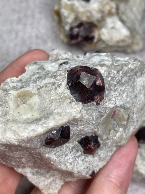 Granat (Rhodolit) Kristalle in weißer Feldspat Matrix beste Qualität