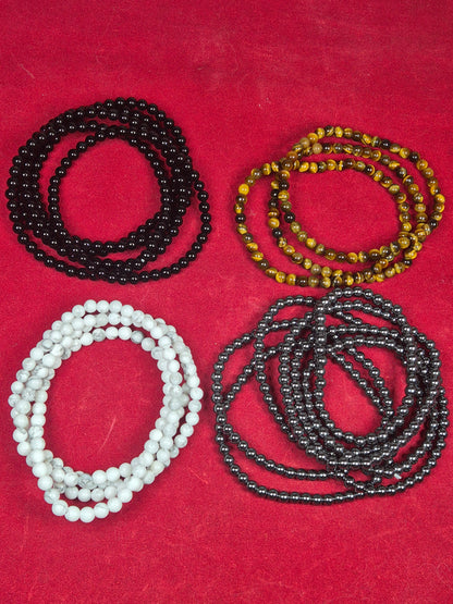 Elastisches Kugelarmband 4mm Perlen, Hämatit, Turmalin schwarz, Tigerauge, Howlith, Blutstein Schörl