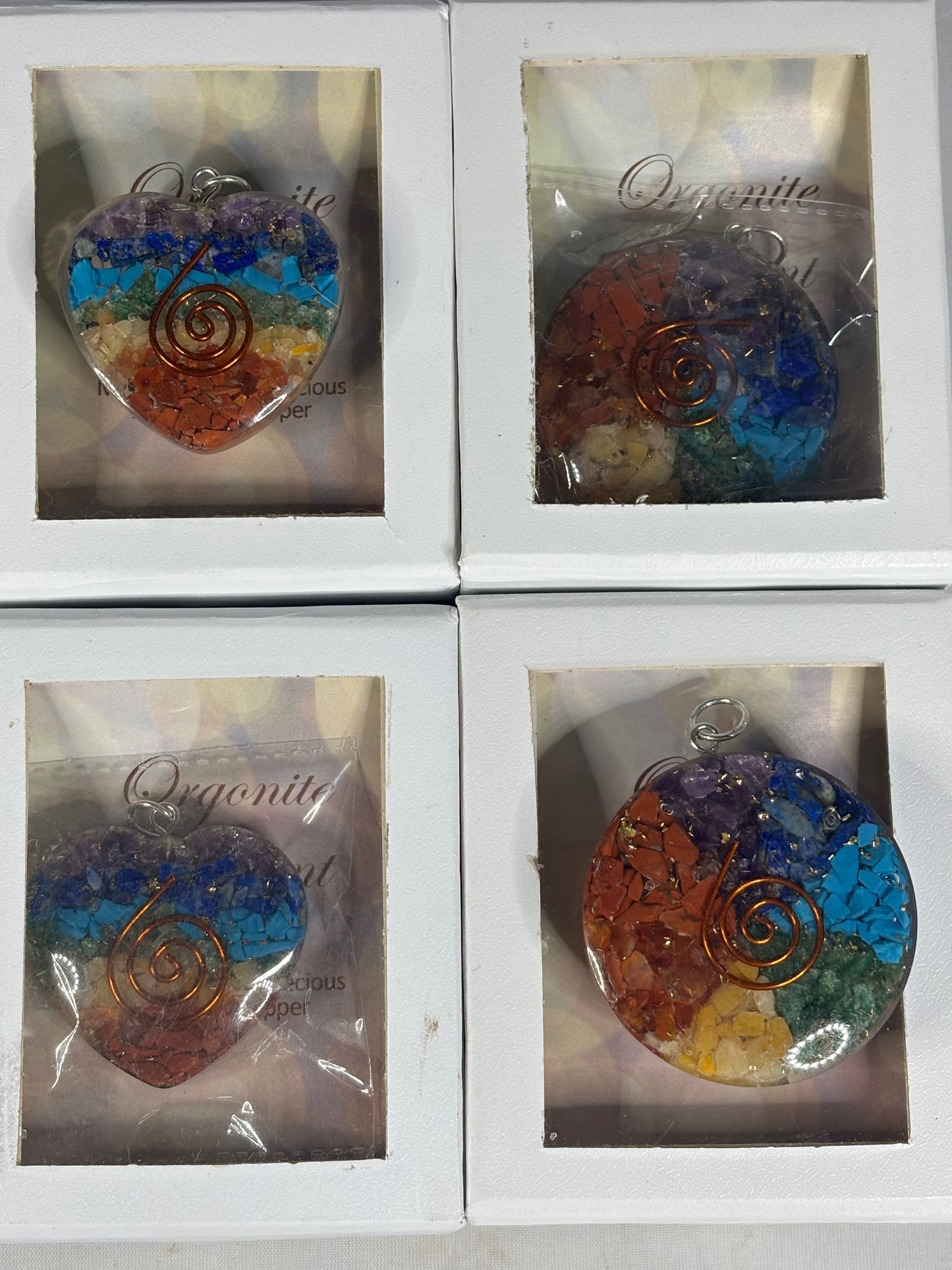 7 Chakra Orgon Anhänger, in bester Qualität, verschiedene Varianten rund oder herzförmig, Orgonit Schlüsselanhänger Wilhelm Reich
