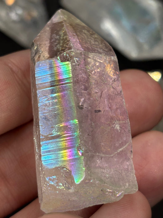 Angel Aura Bergkristalle, durch Silber veredelt, in bester Qualität, Brasilien Aqua Aura weiß