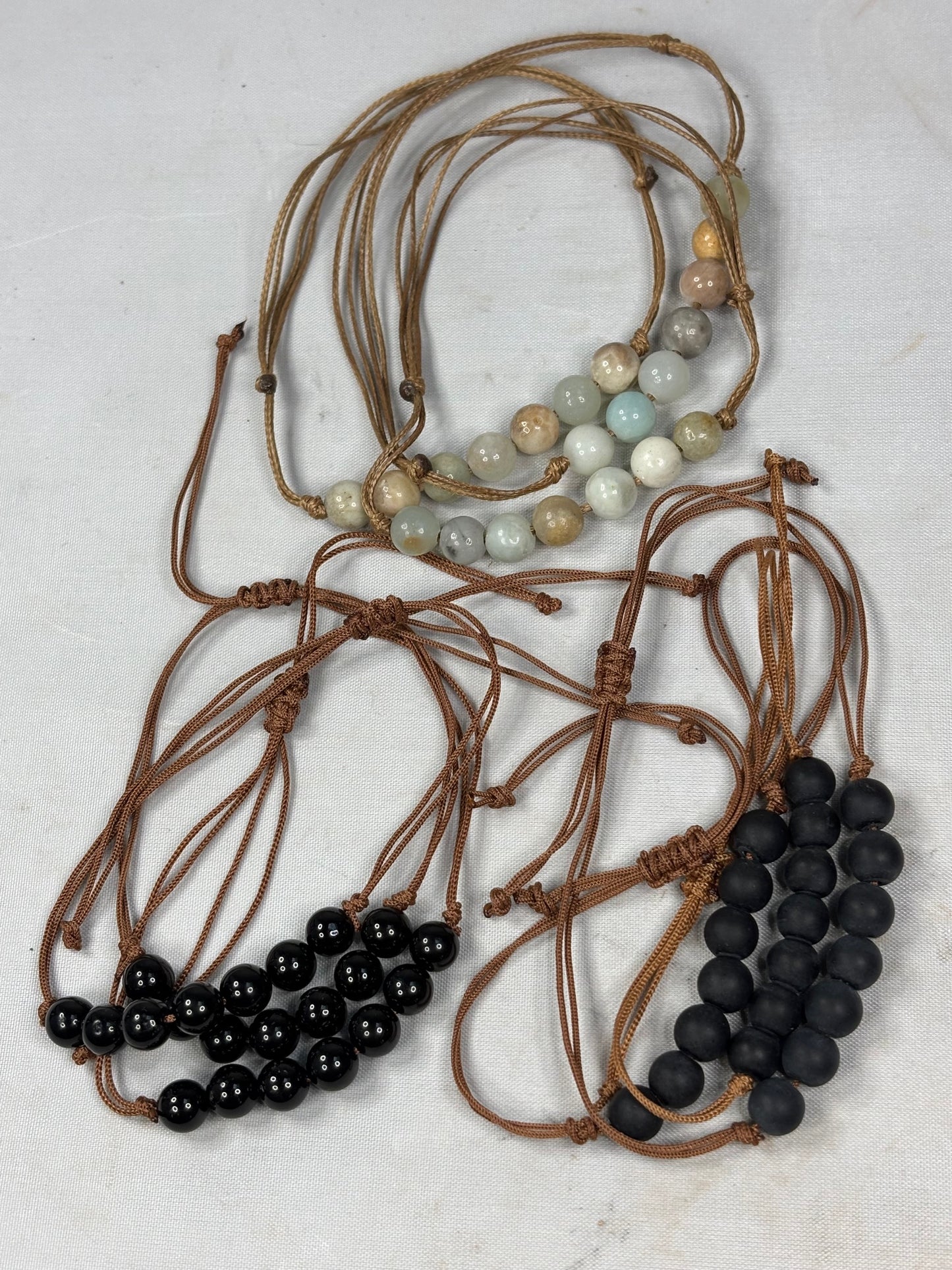 Armband größenverstellbar Turmalin (Schörl), Amazonit, Obsidian