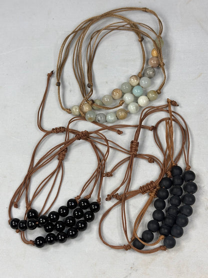 Armband größenverstellbar Turmalin (Schörl), Amazonit, Obsidian