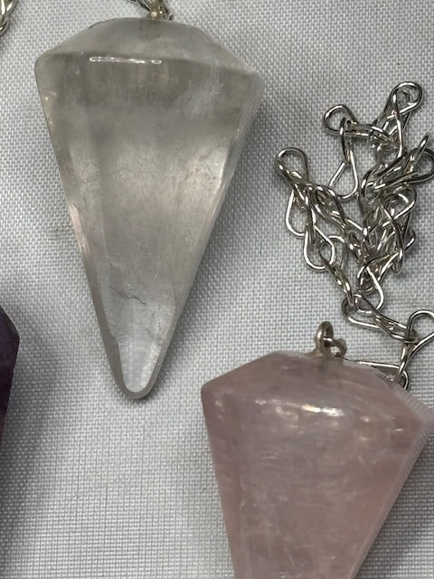 Pendel facettiert + Sterling Silber Kette, Amethyst Bergkristall Rosenquarz