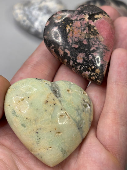 Edelsteinherzen gemischt ca. 50mm, in bester Qualität Rhodonit Quarz Bergkristall Chrysopras Jaspis Achat & viele mehr Edelstein Herz