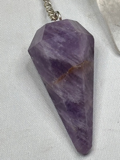 Pendel facettiert + Sterling Silber Kette, Amethyst Bergkristall Rosenquarz