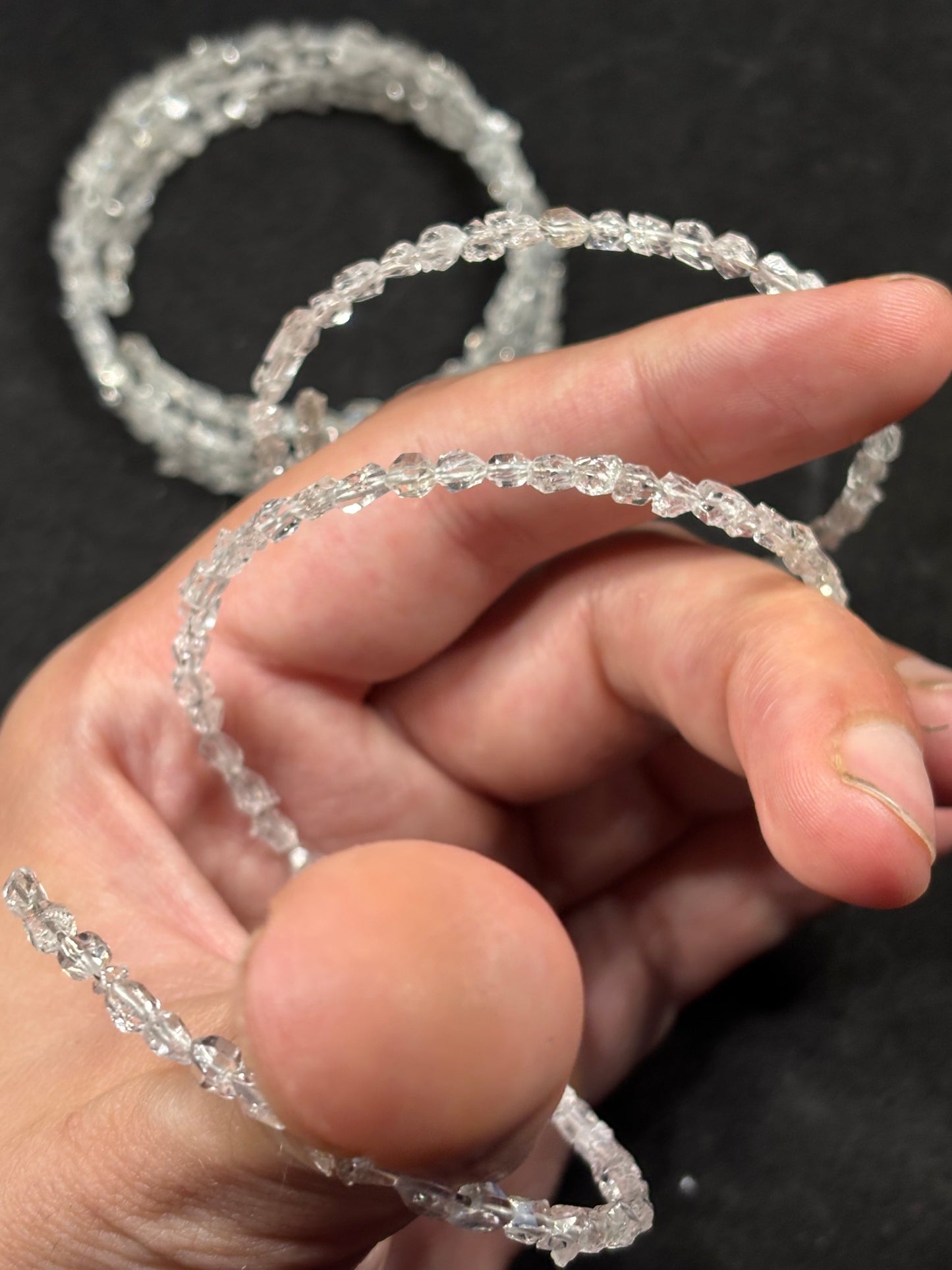 Herkimer Diamant Armband, größenverstellbar, UV aktiv Petroleum Quarz, Glühwürmchen Quarz