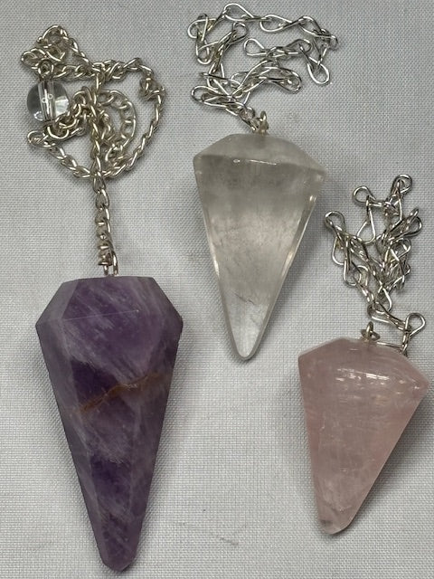 Pendel facettiert + Sterling Silber Kette, Amethyst Bergkristall Rosenquarz
