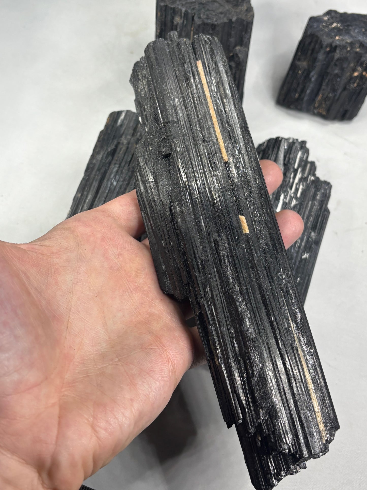 Schwarze Turmalin Kristalle teilweise freistehend, sehr gute Qualität, Schörl Schorl Rohsteine