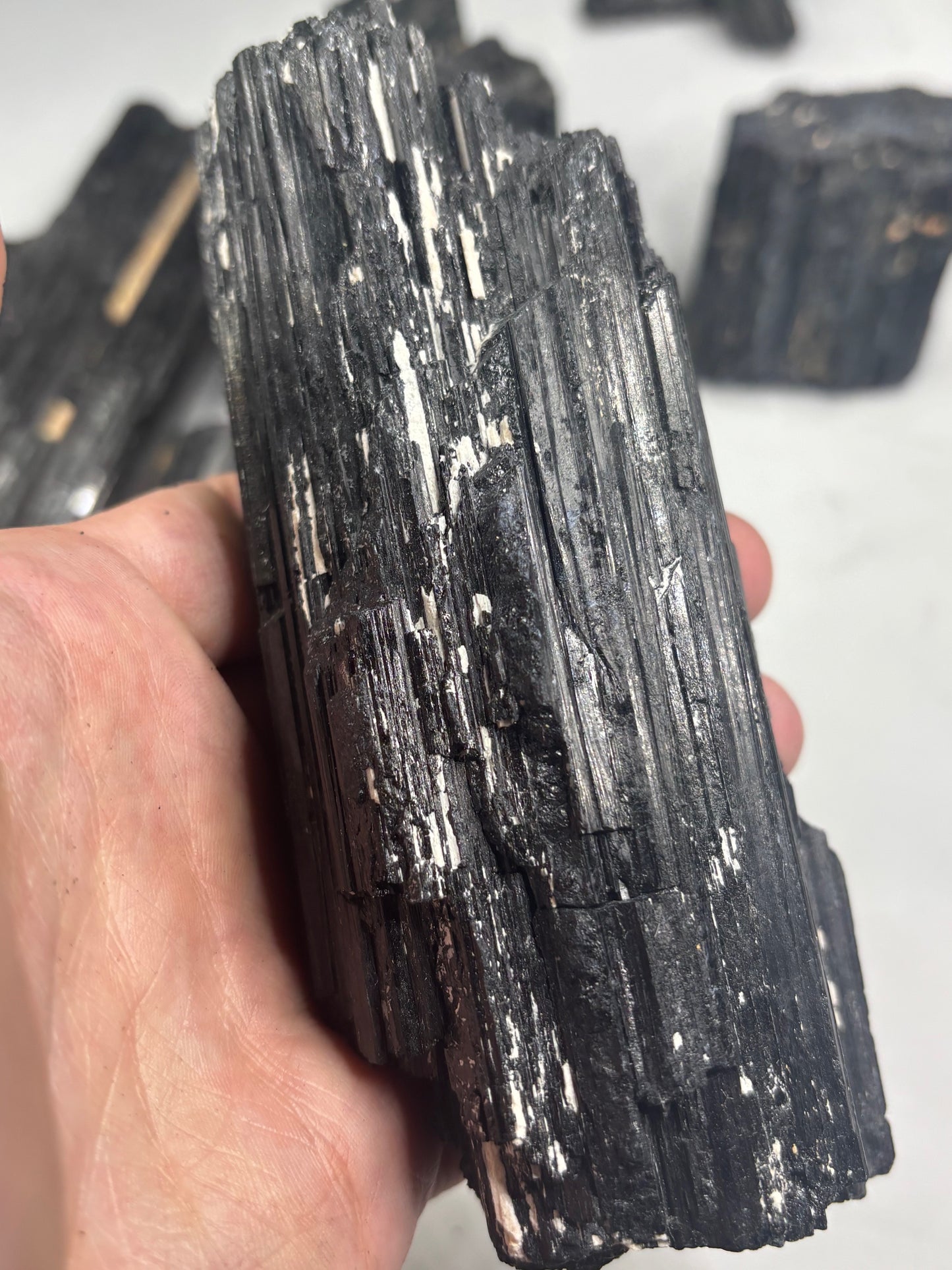 Schwarze Turmalin Kristalle teilweise freistehend, sehr gute Qualität, Schörl Schorl Rohsteine