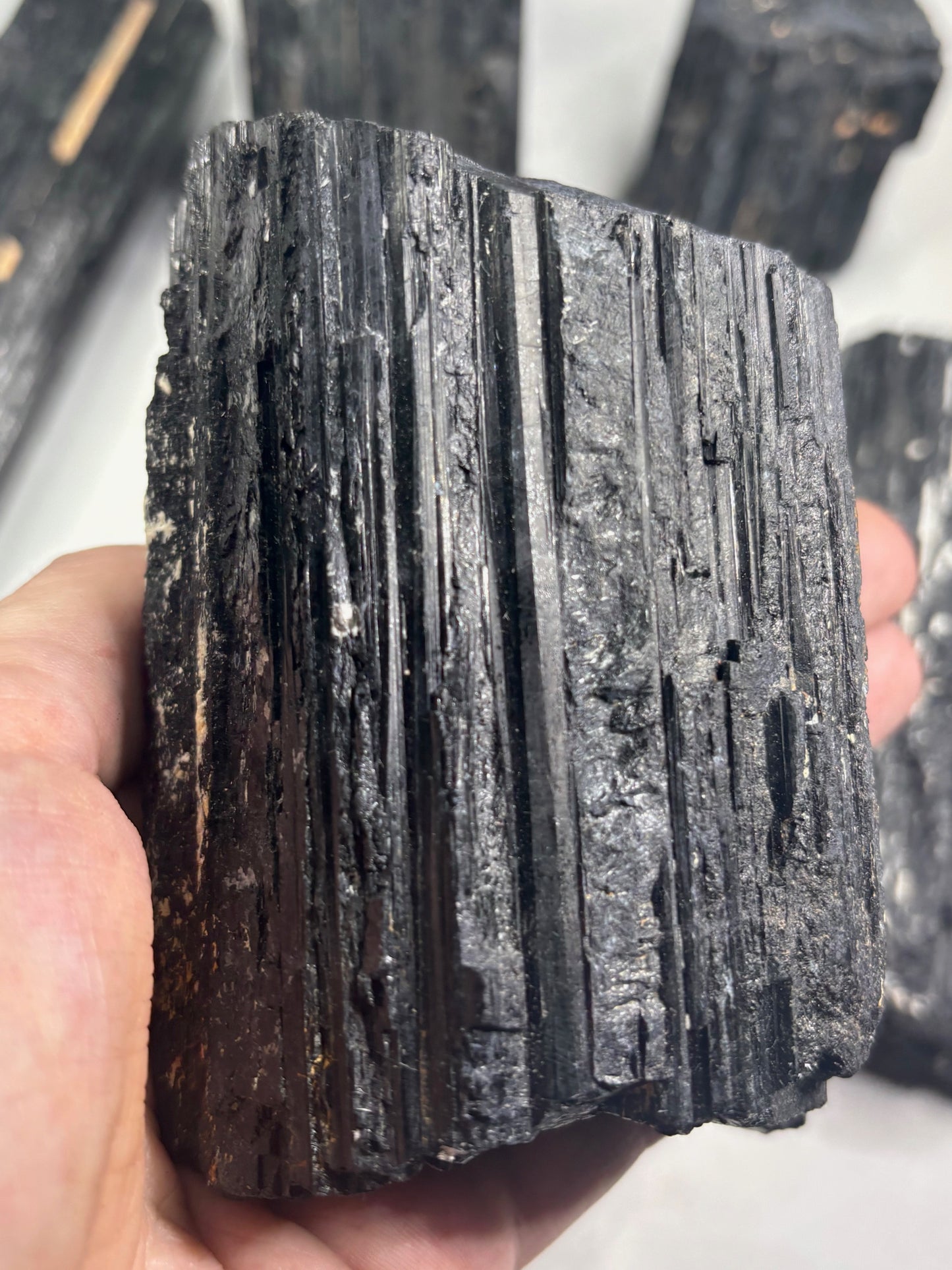 Schwarze Turmalin Kristalle teilweise freistehend, sehr gute Qualität, Schörl Schorl Rohsteine