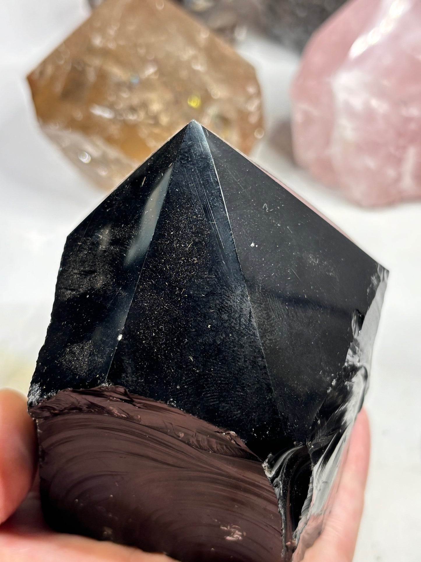 Halbpolierte Spitzen Freiformen, Turmalin Rauchquarz Rosenquarz Obsidian Adular (Mondstein) verschiedene Sorten