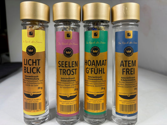 Pfuner Weihrauchmischung Lichtblick, Hoamatg‘fühl, Seelentrost, Atemfrei
