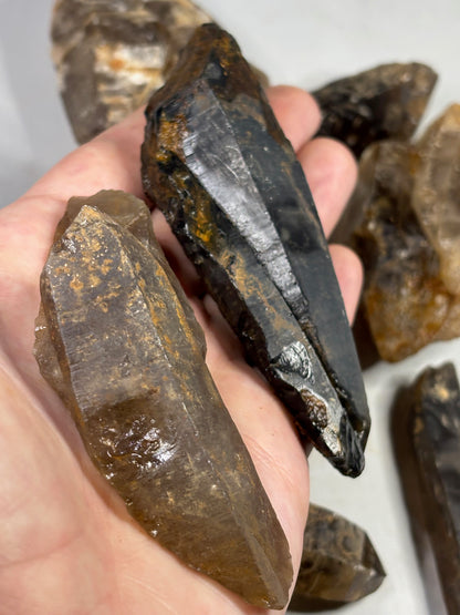Rauchquarz Kristalle & Kristallstücke, Malawi Morion teilweise sehr transparent Elestial Jacaré Quarz Phantomquarz Ägirin Akmit Feldspat Zomba