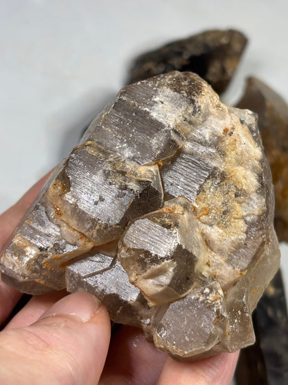 Rauchquarz Kristalle & Kristallstücke, Malawi Morion teilweise sehr transparent Elestial Jacaré Quarz Phantomquarz Ägirin Akmit Feldspat Zomba