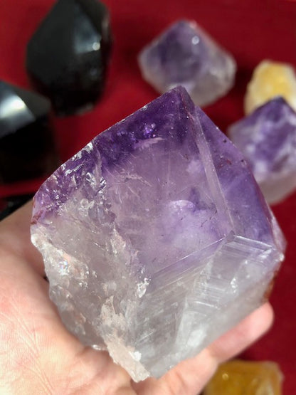 Freistehende Amethyst Citrin oder Rauchquarz Spitze in bester Qualität, naturbelassen Morion