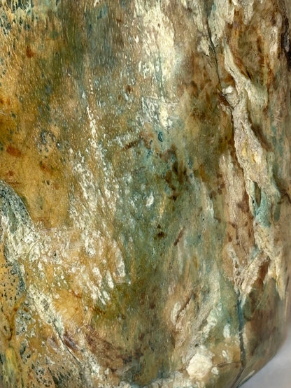 Versteinertes Holz mit Chrysokoll auf allen Seiten hochglanzpoliert, XL (ca. 5,5 Kg) in bester Qualität, Collawood Kupfermineralien Museumsstück Rarität fossiler Baumstamm Garut Java Indonesien