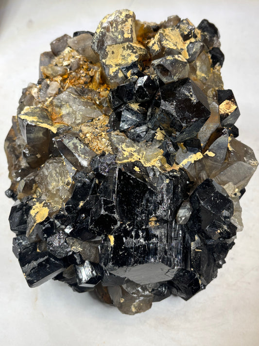 Turmalin schwarz & Rauchquarz Kristallstufe XXL (ca. 4Kg), sehr gute Qualität Schörl Museum Morion