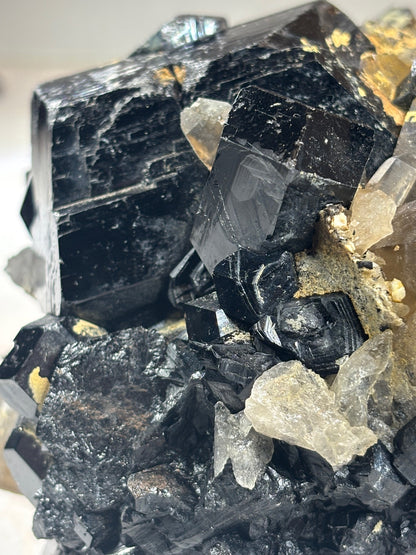 Turmalin schwarz & Rauchquarz Kristallstufe XXL (ca. 4Kg), sehr gute Qualität Schörl Museum Morion