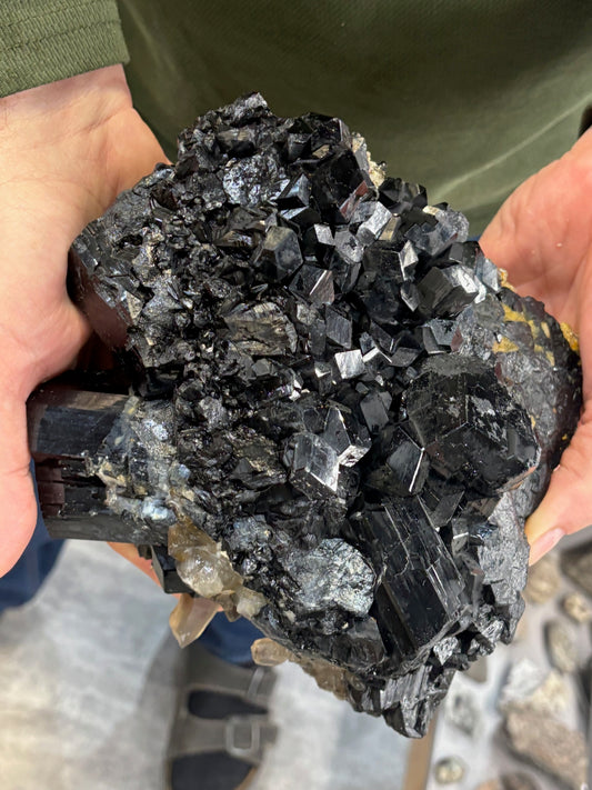 Turmalin schwarz, Rauchquarz & Hyalith (UV-aktiv) Kristallstufe XXL (ca. 5,1Kg), beste Qualität Schörl Museum Morion Glasopal