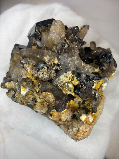 Turmalin schwarz, Rauchquarz & Hyalith (UV-aktiv) Kristallstufe XXL (ca. 5,1Kg), beste Qualität Schörl Museum Morion Glasopal