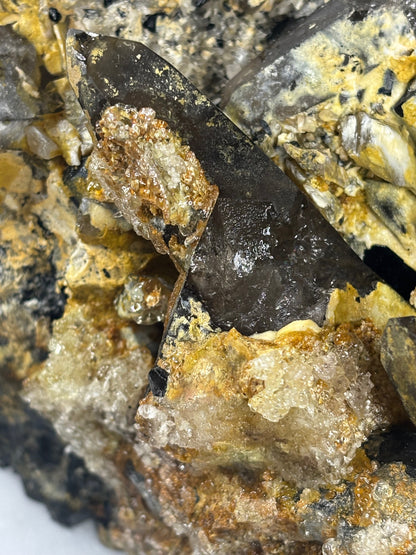 Turmalin schwarz, Rauchquarz & Hyalith (UV-aktiv) Kristallstufe XXL (ca. 5,1Kg), beste Qualität Schörl Museum Morion Glasopal