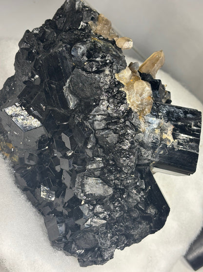 Turmalin schwarz, Rauchquarz & Hyalith (UV-aktiv) Kristallstufe XXL (ca. 5,1Kg), beste Qualität Schörl Museum Morion Glasopal