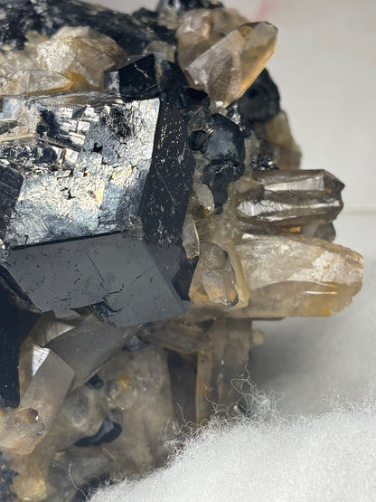 Turmalin schwarz, Rauchquarz & Hyalith (UV-aktiv) Kristallstufe XXL (ca. 5,1Kg), beste Qualität Schörl Museum Morion Glasopal
