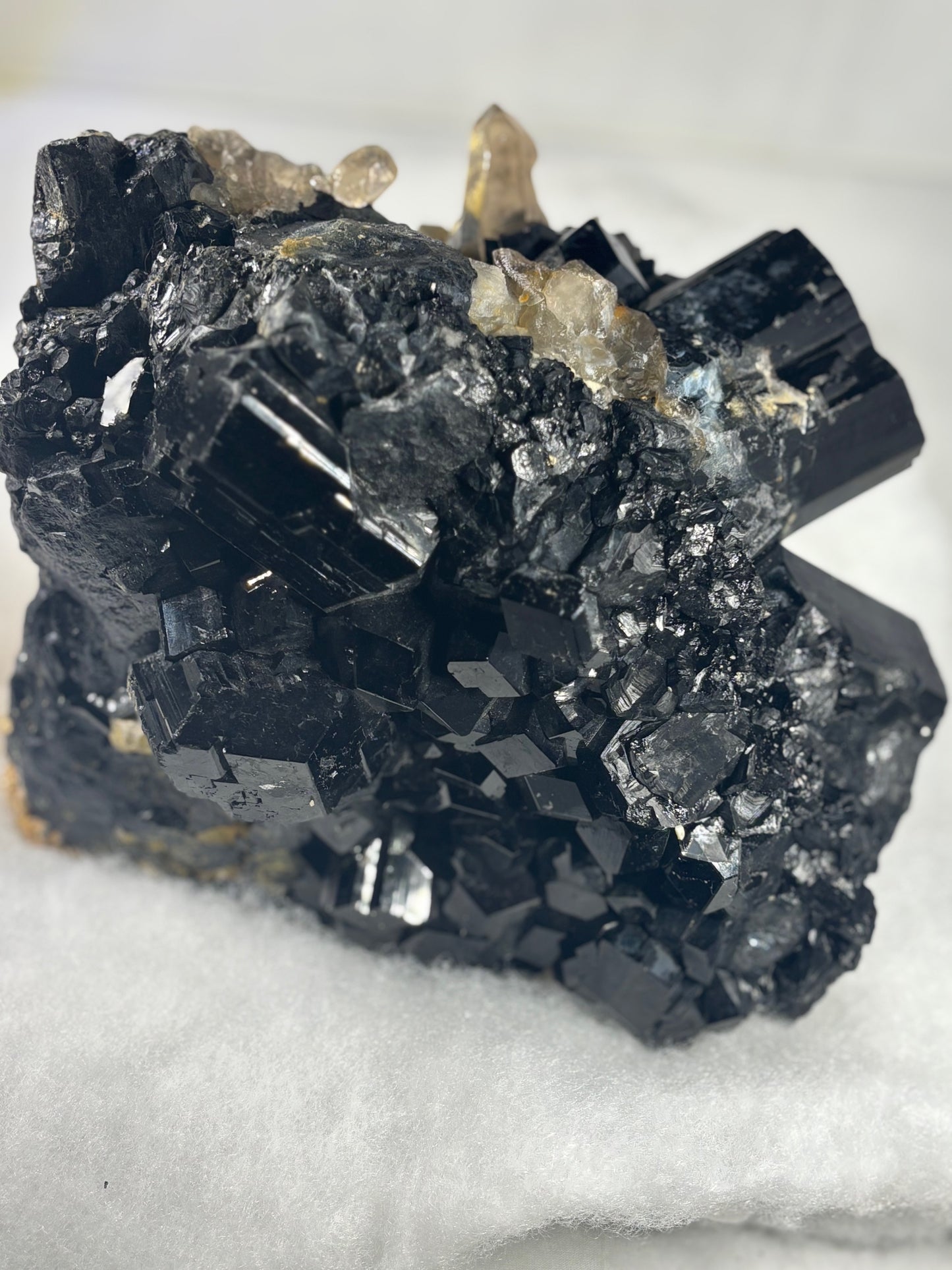 Turmalin schwarz, Rauchquarz & Hyalith (UV-aktiv) Kristallstufe XXL (ca. 5,1Kg), beste Qualität Schörl Museum Morion Glasopal