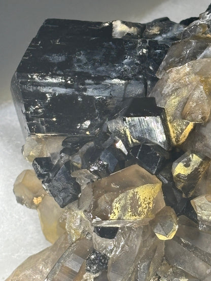 Turmalin schwarz, Rauchquarz & Hyalith (UV-aktiv) Kristallstufe XXL (ca. 5,1Kg), beste Qualität Schörl Museum Morion Glasopal