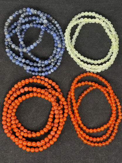 Elastisches Kugelarmband 4mm Perlen, Jade, Jaspis rot, Karneol, Sodalith