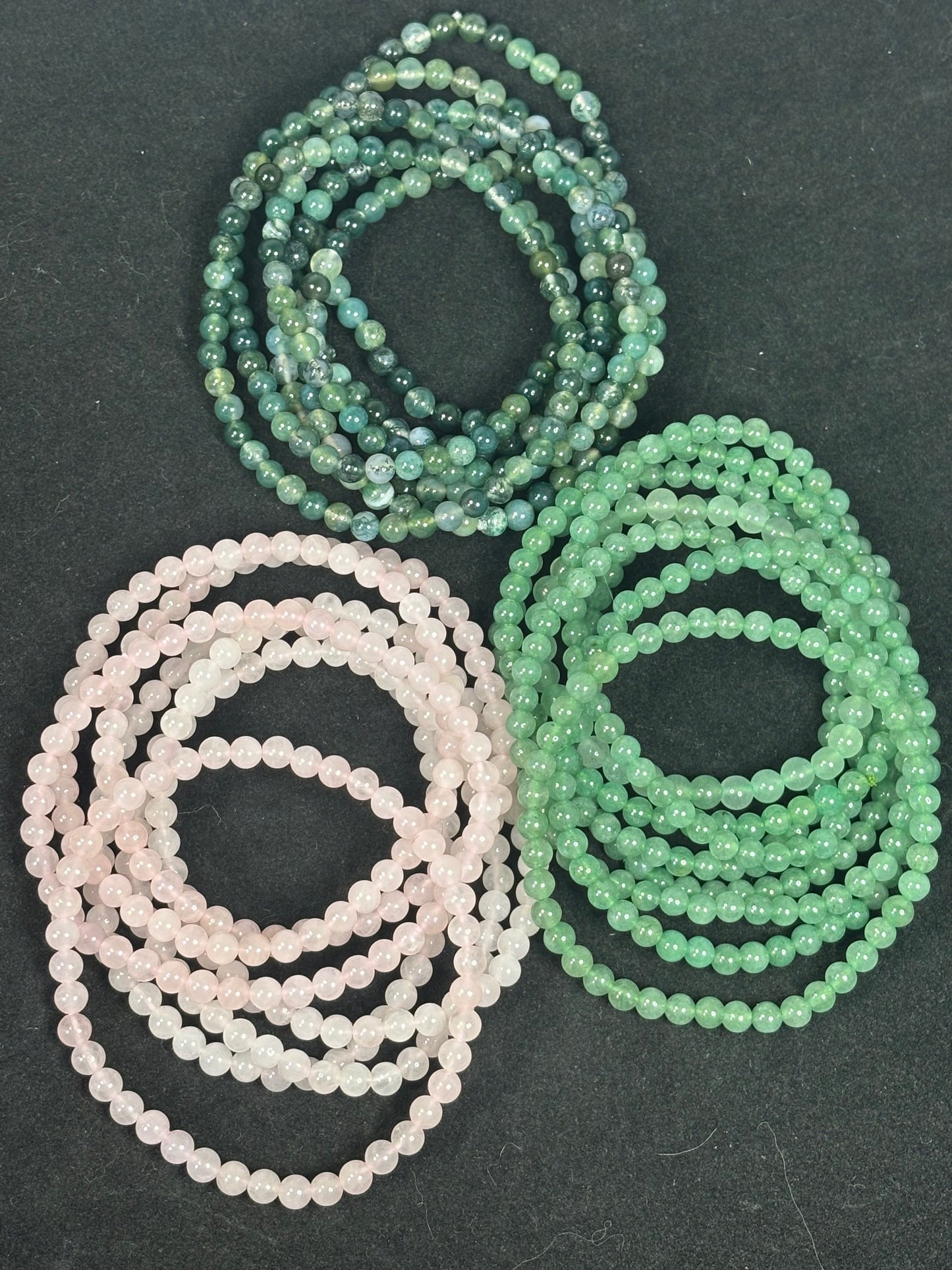 Elastisches Kugelarmband 4mm Perlen, Rosenquarz, Aventurin, Moosachat, Grünquarz