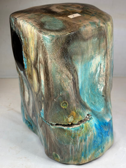 Versteinertes Holz mit Chrysokoll auf allen Seiten hochglanzpoliert, XL (ca. 7 Kg) in bester Qualität, Collawood Kupfermineralien Museumsstück Rarität fossiler Baumstamm Garut Java Indonesien