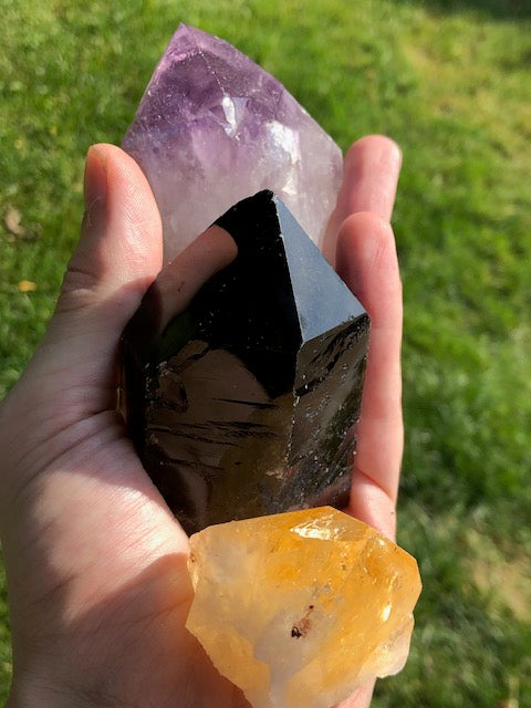 Freistehende Amethyst Citrin oder Rauchquarz Spitze in bester Qualität, naturbelassen Morion