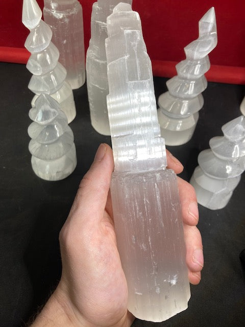 Selenit Spirale / Flamme oder Turm/ Berg in bester Qualität, Seidenspat, Marienglas