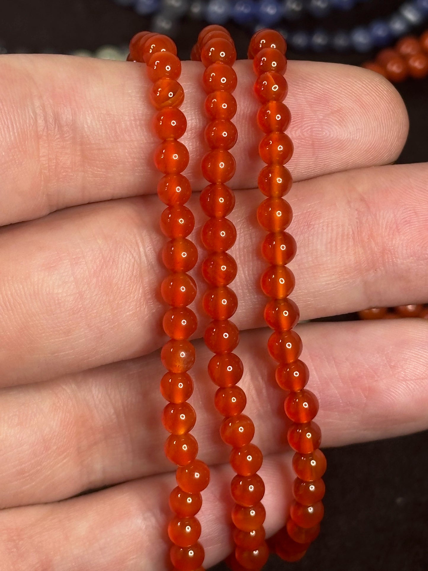 Elastisches Kugelarmband 4mm Perlen, Jade, Jaspis rot, Karneol, Sodalith