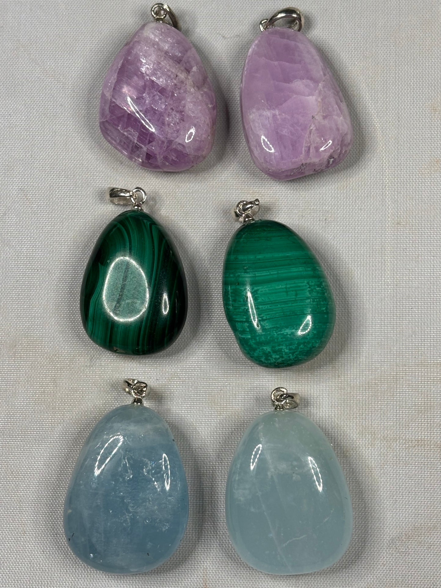 Edelstein Anhänger 925er Silberfassung – Kunzit, Aquamarin & Malachit