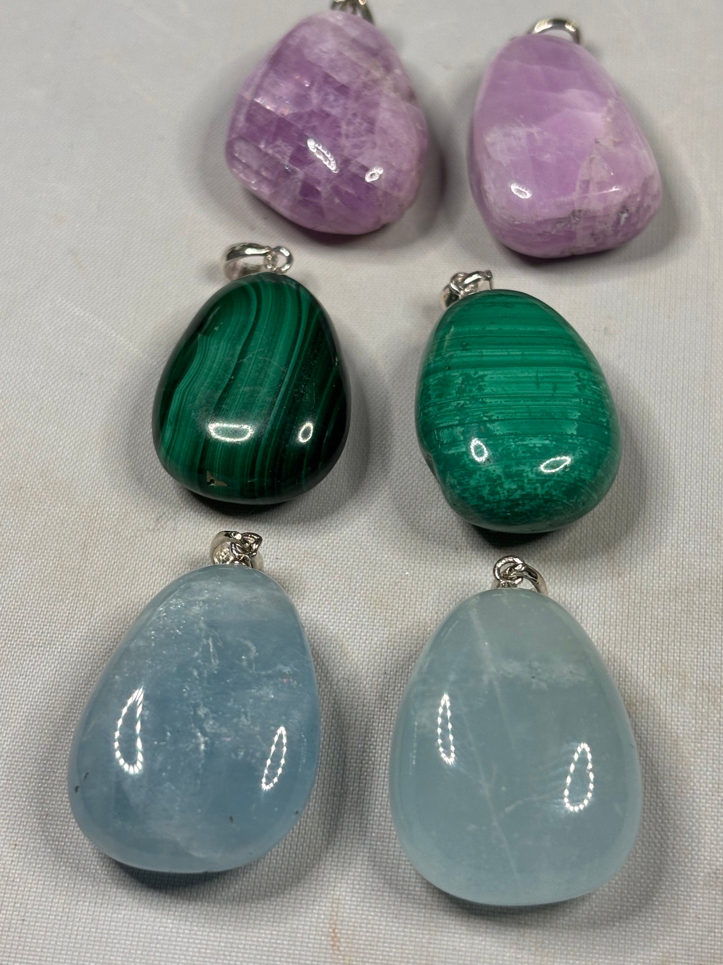 Edelstein Anhänger 925er Silberfassung – Kunzit, Aquamarin & Malachit