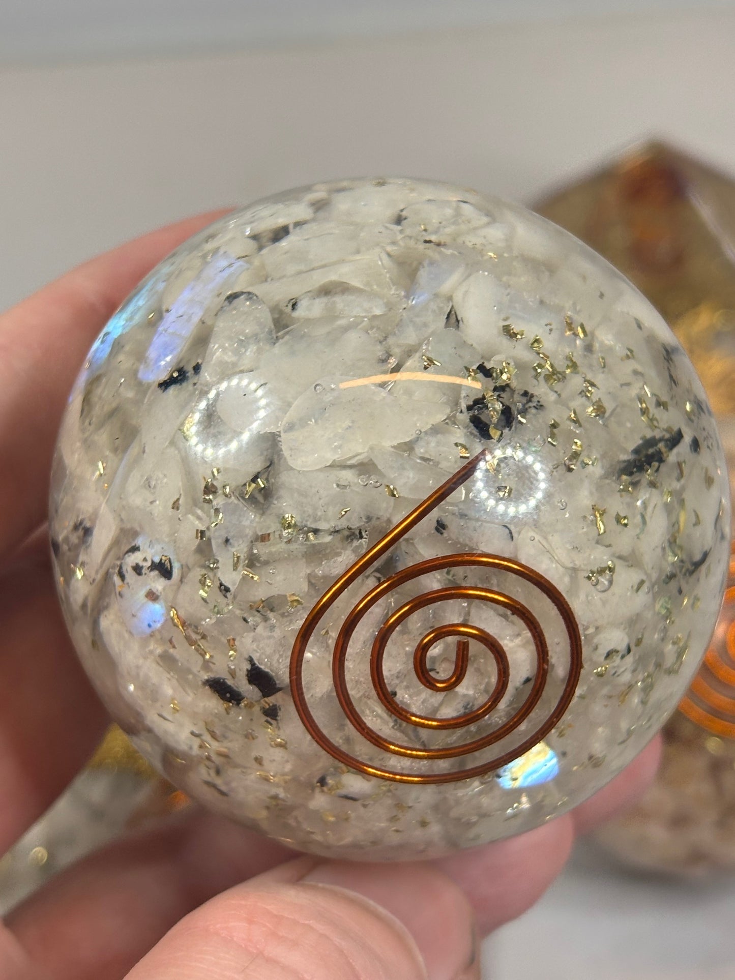 Mondstein oder Sonnenstein Orgonit, Pyramide & Kugel, Wilhelm Reich