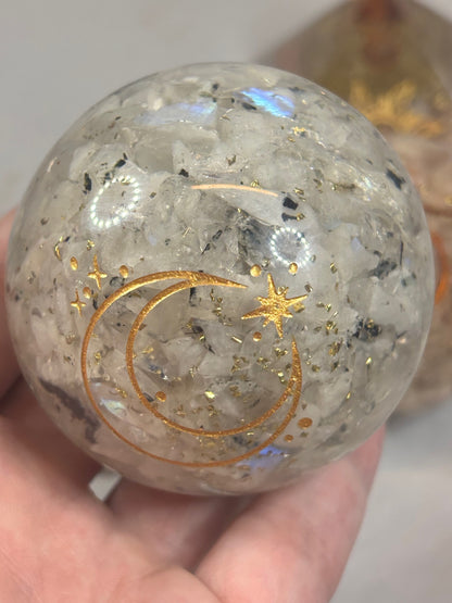 Mondstein oder Sonnenstein Orgonit, Pyramide & Kugel, Wilhelm Reich