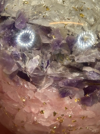 Orgon Kugel, Rosenquarz oder goldenes Dreieck (Amethyst, Bergkristall & Amethyst) Orgonit Wilhelm Reich