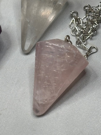Pendel facettiert + Sterling Silber Kette, Amethyst Bergkristall Rosenquarz