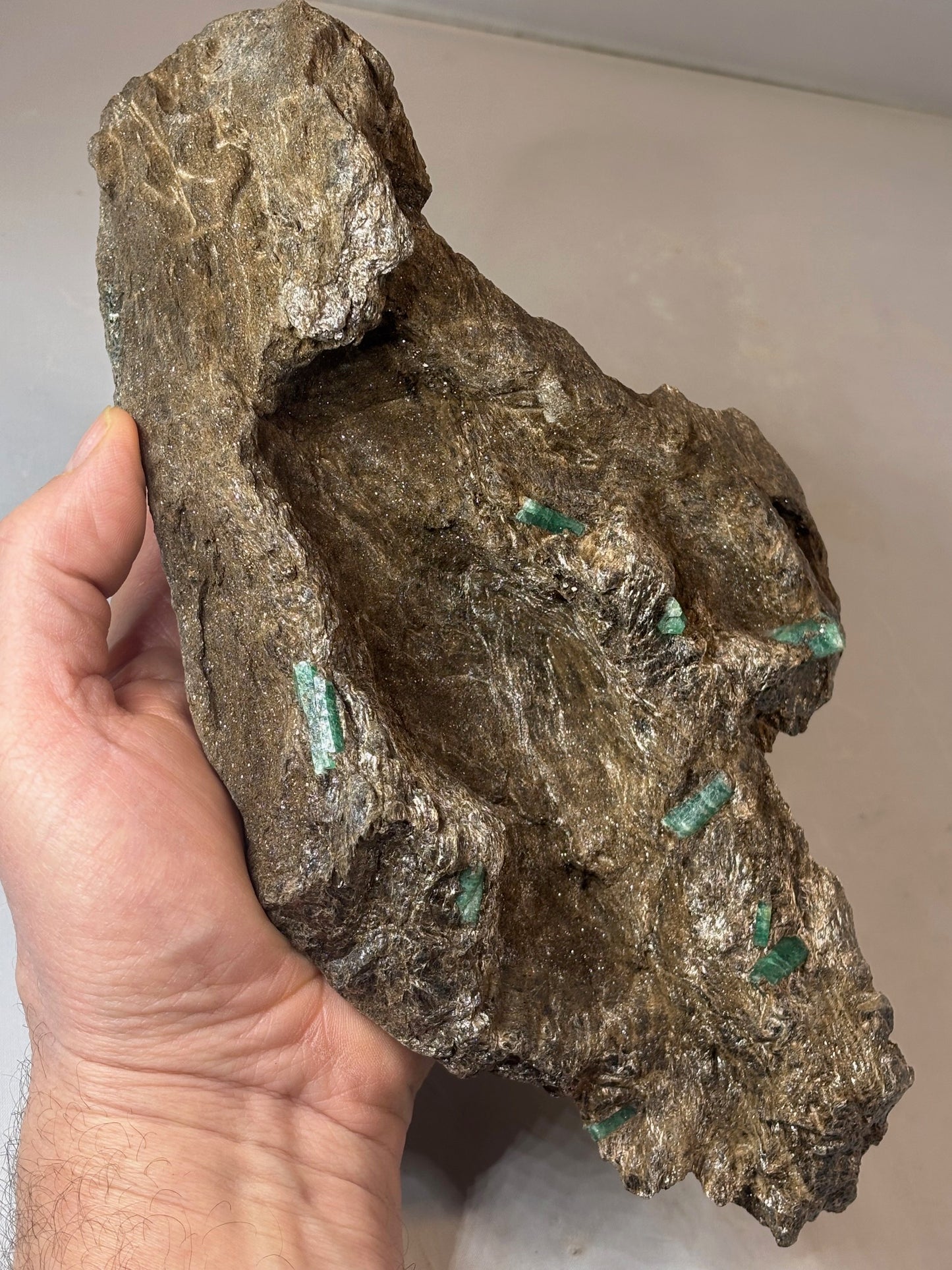 Smaragdkristalle auf Matrix, Habachtal EXTRA Qualität, Museumsstück Smaragd in Biotit Glimmer Matrix, Alpine Mineralien