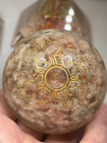 Mondstein oder Sonnenstein Orgonit, Pyramide & Kugel, Wilhelm Reich