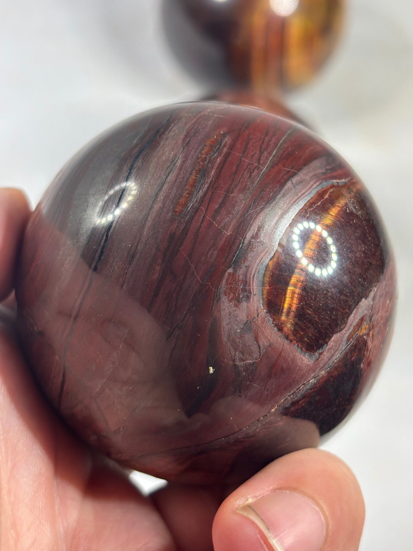 Tigerauge Kugel XL gelb & rot mit Tigereisen, beste Qualität, ca. 60-80mm Durchmesser Ochsenauge