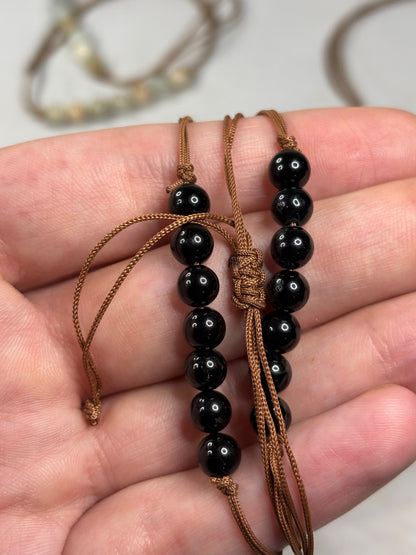 Armband größenverstellbar Turmalin (Schörl), Amazonit, Obsidian